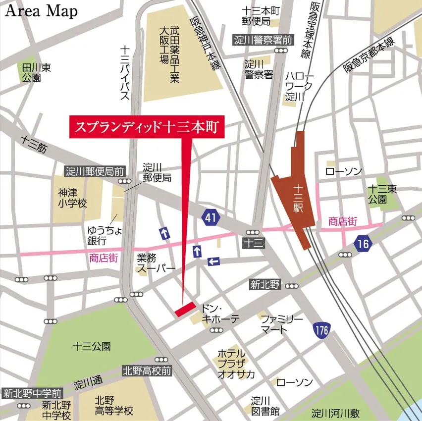 スプランディッド十三本町：地図