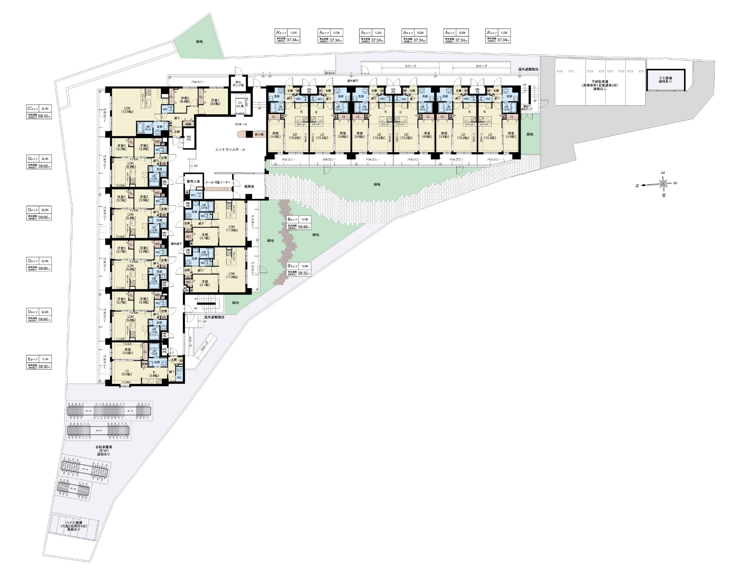 スプランディッド茨木天王：1F駐車・駐輪・居住エリア