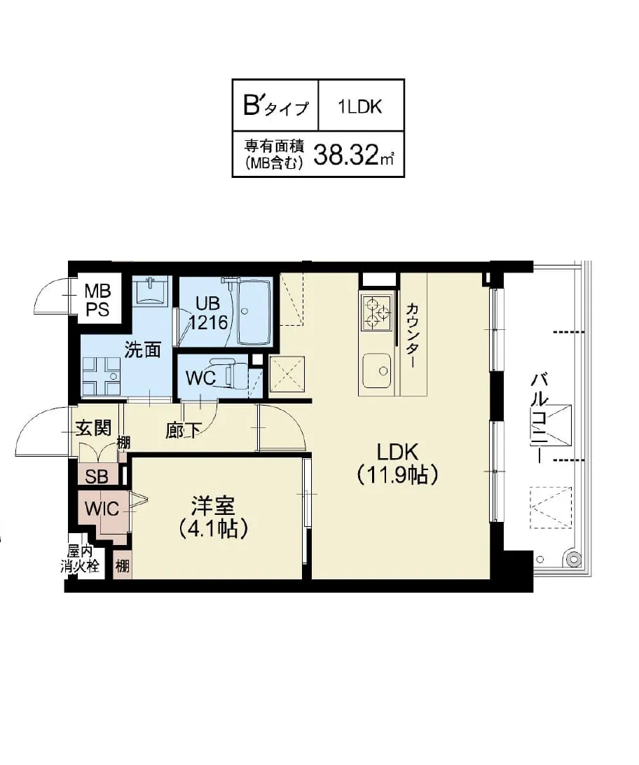 スプランディッド茨木天王：間取り図B´タイプ