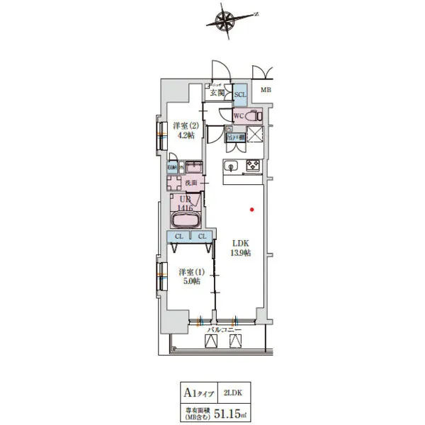 スプランディッド上本町WESTⅡ：間取り図（A1タイプ）