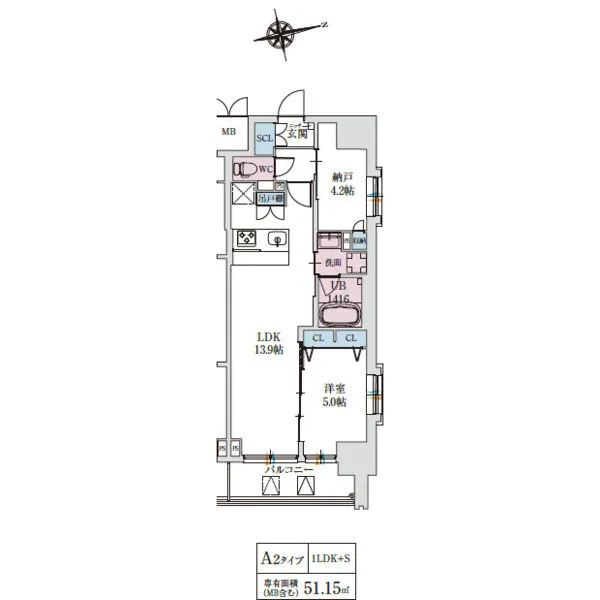 スプランディッド上本町WESTⅡ：間取り図（A2タイプ）