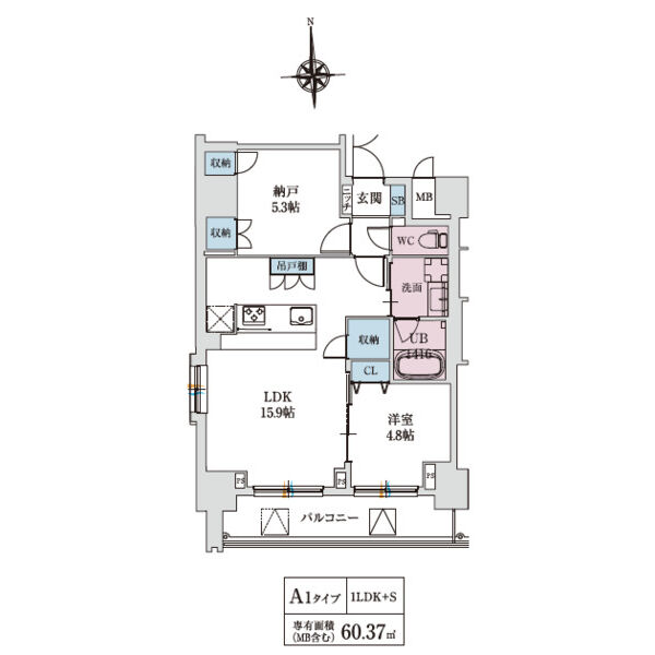 スプランディッド上本町WEST：間取り図（A1タイプ）