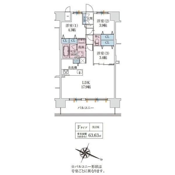 スプランディッド梅田グランノース：間取り図Fタイプ